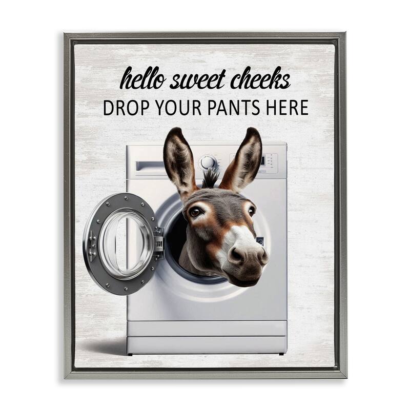Stupell Funny Sweet Cheeks Laundry Framed Floater Canvas Wall Art Design By Lettered and Lined - 25 x 31 - Grey