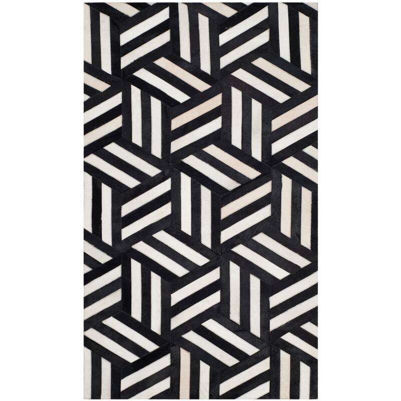 SAFAVIEH Handmade Studio Leather Farrah Modern Leather Rug - 2'3" x 5' - Ivory/Black