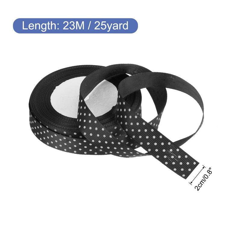Grosgrain Ribbons with Dots Ribbon Bow Decoration - Black - 25 Yards 3/4 Inch