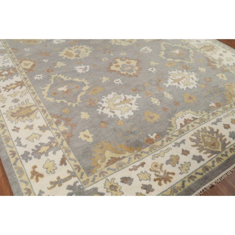 Gray Floral Oushak Indian Area Rug Handmade Wool Carpet - 8'3"x 9'9"