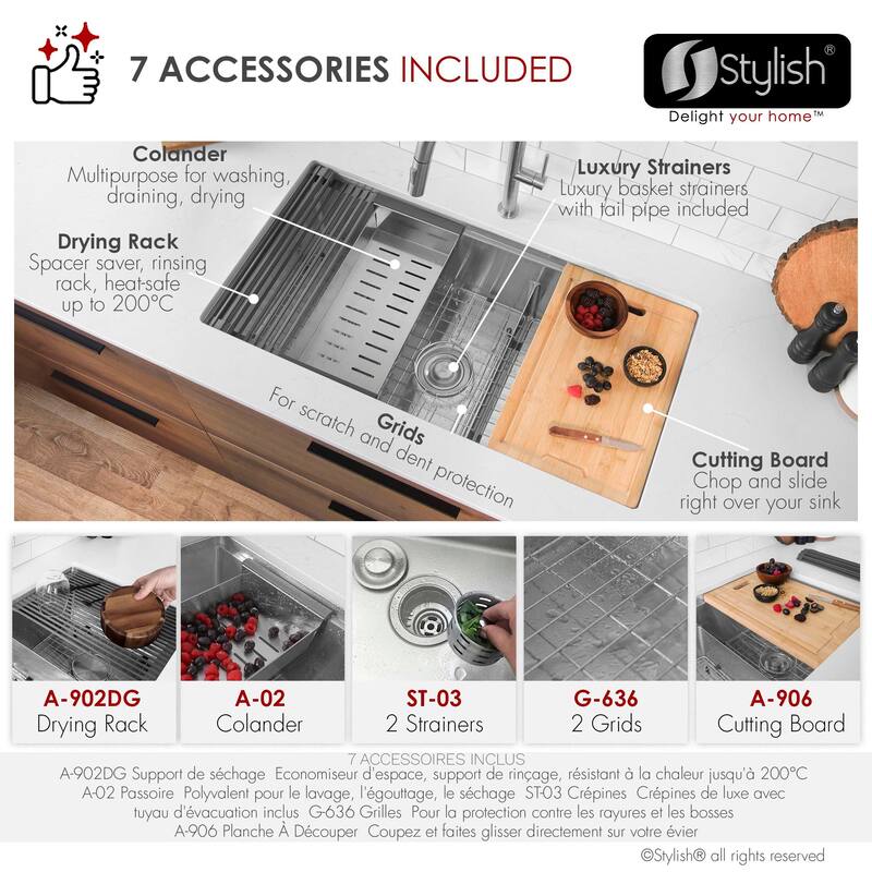 Stylish Versa36 Undermount 36" Double-Bowl Workstation Kitchen Sink - 36"x19"x10"