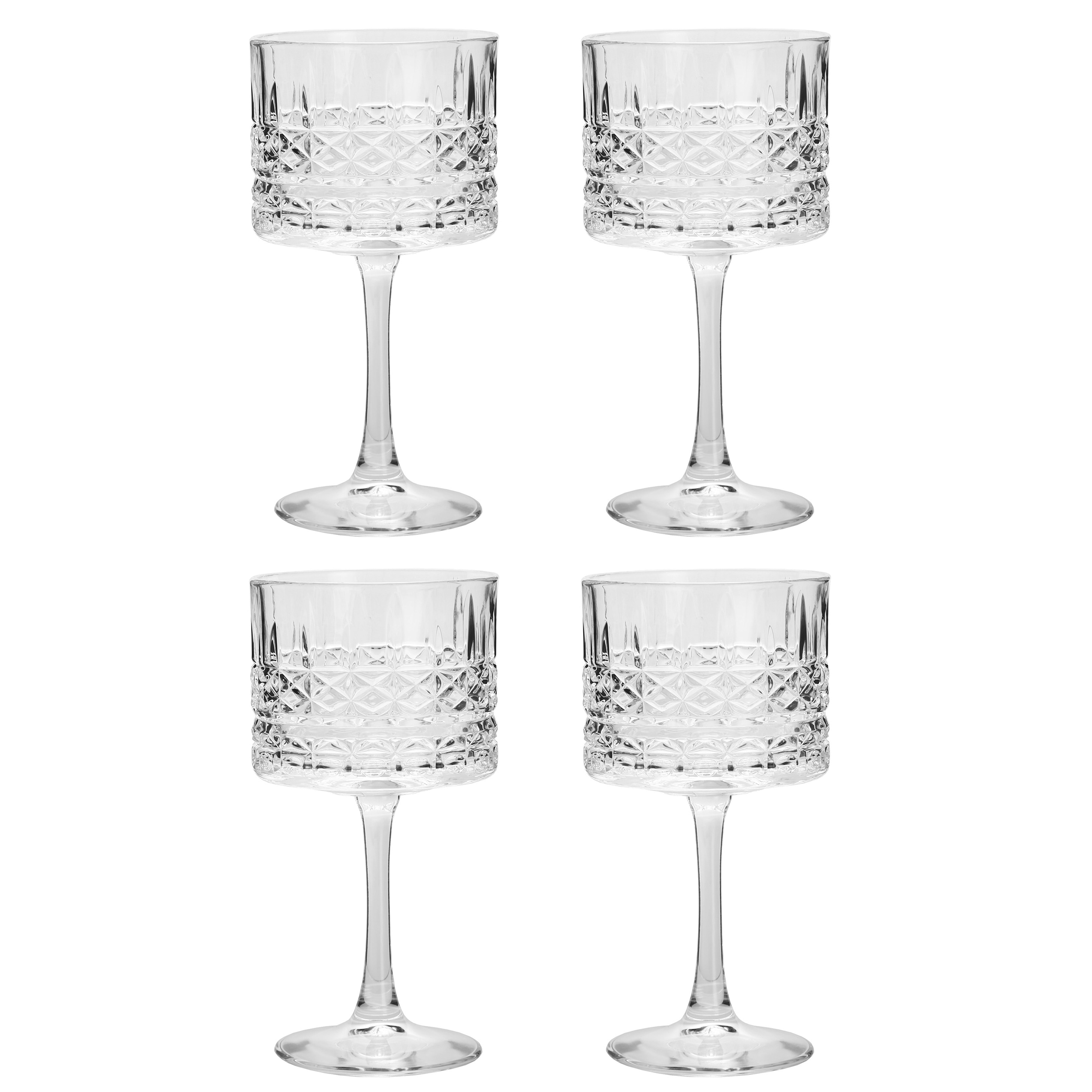 Lorren Home Trends Happyware Collection Cocktail Glasses, Set of 4, 17oz, Textured Finish, Clear, Dishwasher Safe