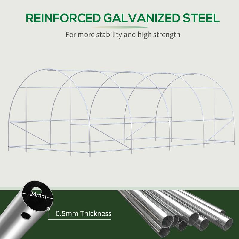 Outsunny 19' x 10' x 7' Walk-In Tunnel Greenhouse Garden Warm House Large Hot House Kit with 8 Roll-up Windows & Roll Up Door