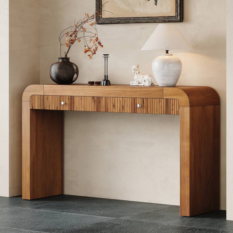 Rustic Console Table with Fluted Drawer Front