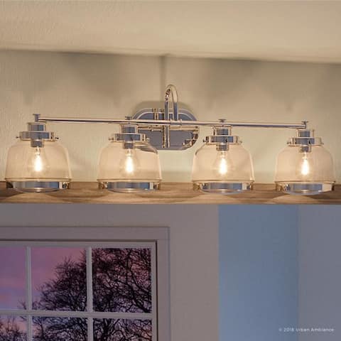 Luxury Industrial Polished Nickel/ Glass Bathroom Vanity Light by Urban Ambiance - 11-1/4"H x 35-3/4"W x 8-1/2"Dep