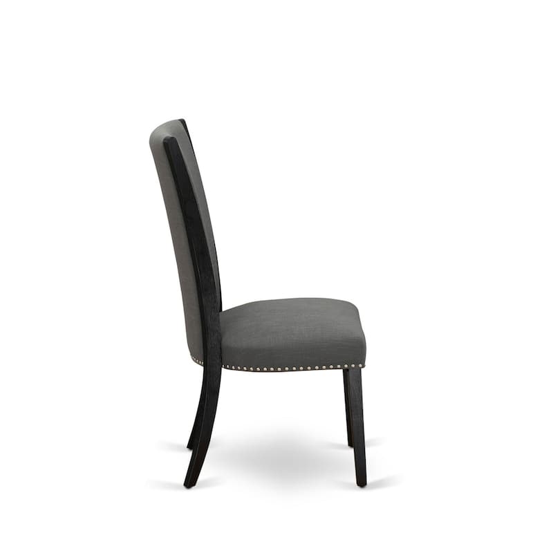 Parson Dining Chairs Set of 2 - Dark Gray Linen Fabric Padded Chairs with Nailhead Trim - Modern Kitchen Chairs