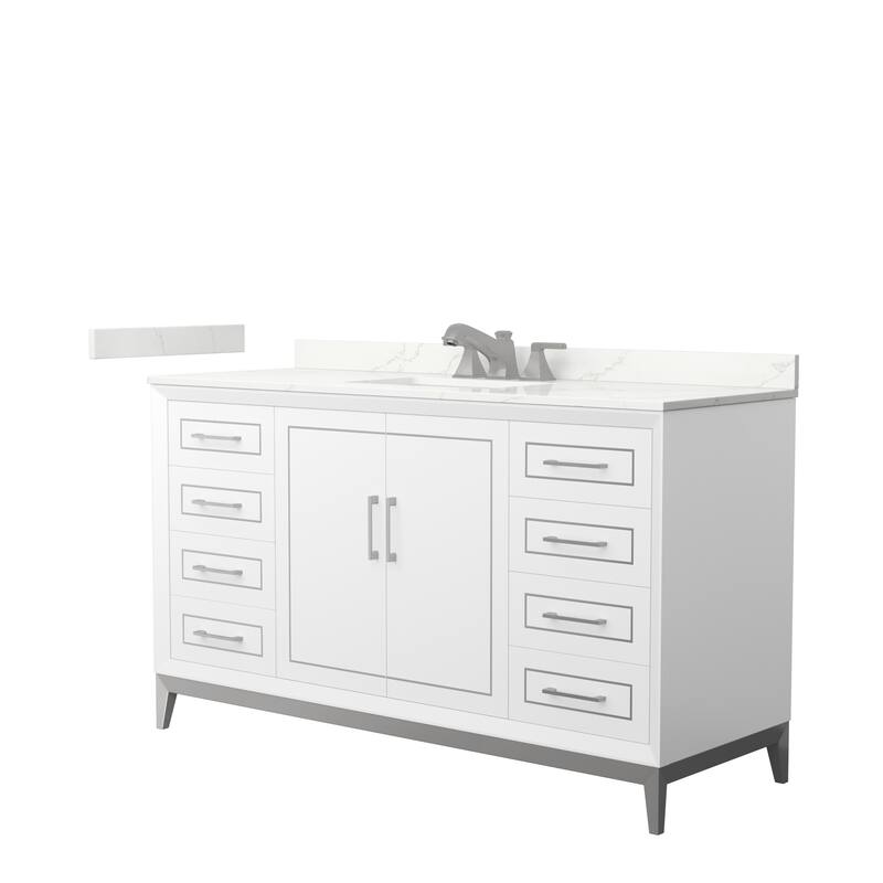 Marlena 60-inch Single Vanity, Quartz Top - White, Nickel Trim, Giotto Quartz Top
