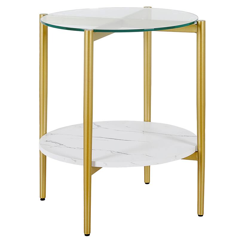 Otto 20" Wide Round Side Table with MDF Shelf - Gold/Marble