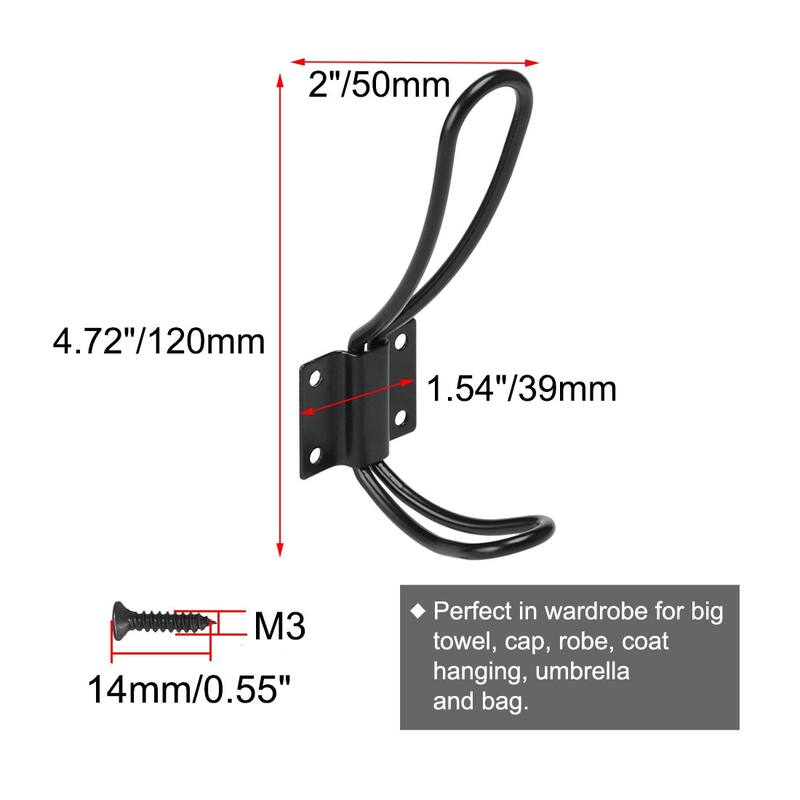 Dual Robe Hook Iron Hook Wall Bathroom Hanger w Screw Black 5pcs