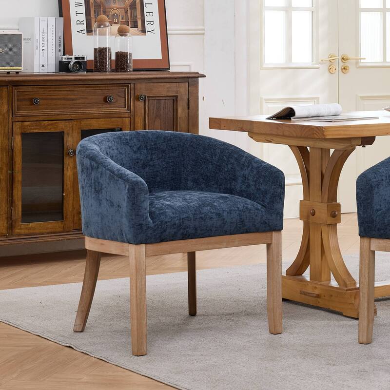 Roomfitters Upholstered Dining Chairs with Barrel Back & Wood Legs, Modern Accent Side Chairs for Kitchen and Living Room - Blue