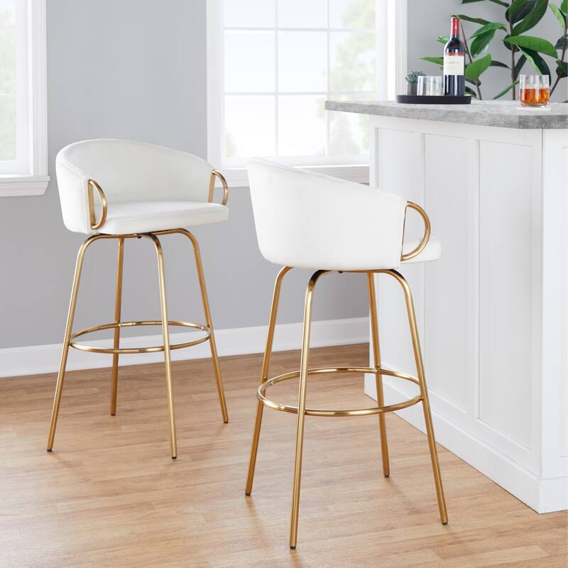 Lumisource Claire 30" Fixed-Height Bar Stool Gold Metal - Set of 2 - 19.5"Lx21"Wx38.25"H