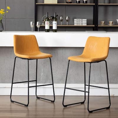 Home Beyond Set of 2 Pcs Synthetic Leather Upholstered Barstools Armlesss with Metal Frame