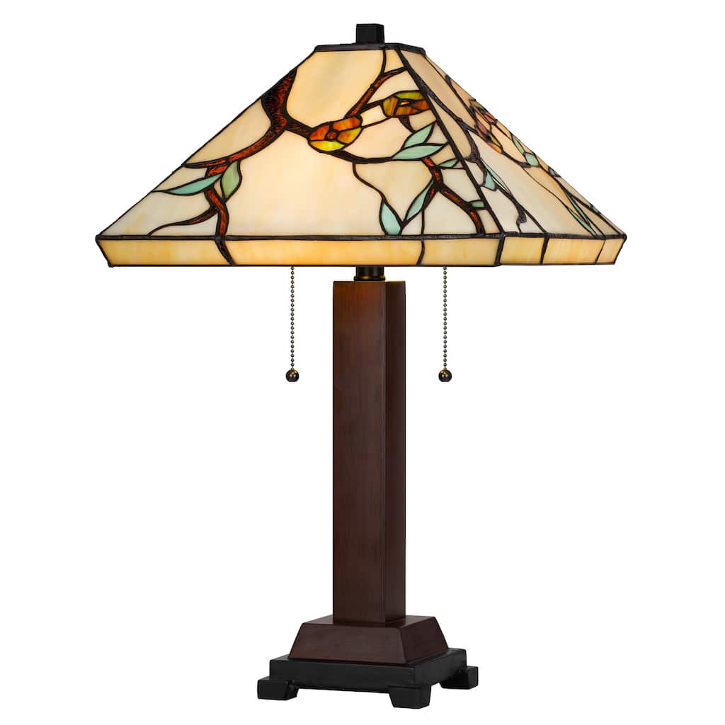 3101 Tiffany 23" Height Metal/Resin Table Lamp in Dark Bronze/Wood Finish