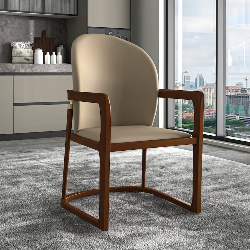LeisureMod Svelta Modern Leather Dining Chair - Mid century Accent Arm Chair for Home Office Kitchen Dining Room
