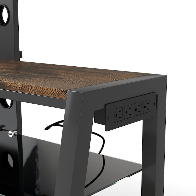 Wooden Storage TV Stand Black Tempered Glass Height Adjustable Universal Swivel Entertainment Center With Mount TV Stand,black