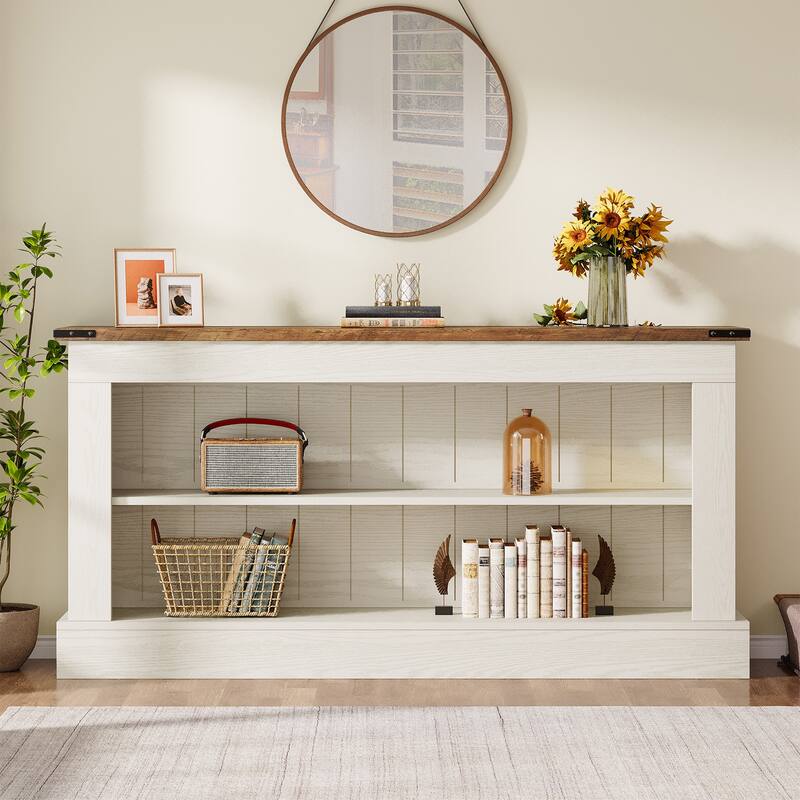 63 Inch Long Console Table with 3 Tiers Storage Shelves for Entryway - 11.81"D x 63"W x 33.3"H