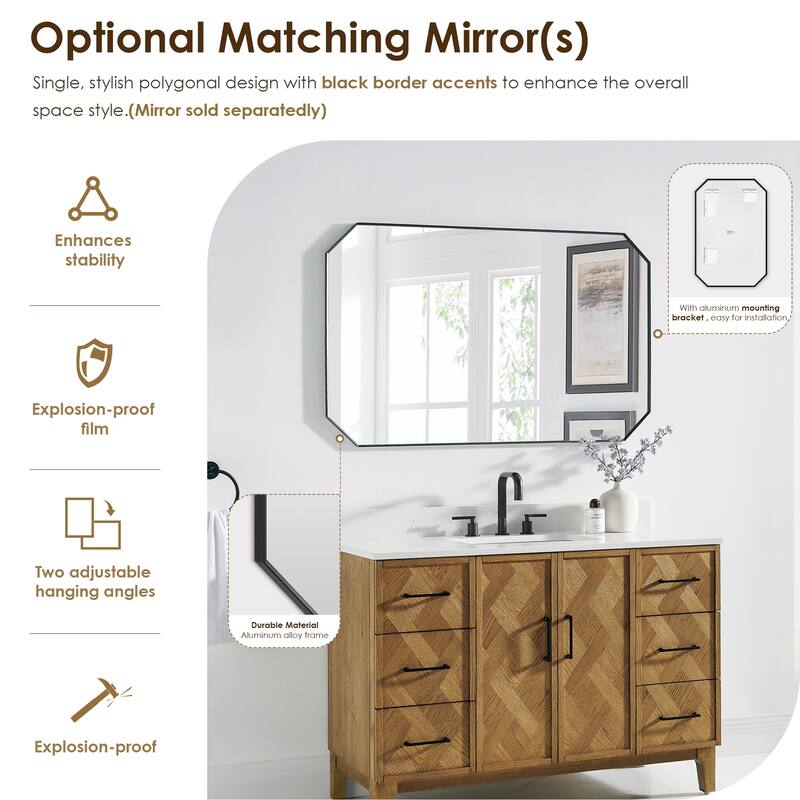 Clara Bathroom Vanity in Weathered Brown with Calacatta Truffle White Quartz Countertop No Mirror