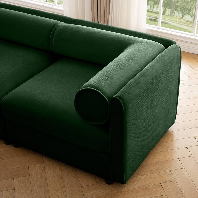 75.5" 2-Seater Chenille Sofa with Ottoman Storage, Cylindrical Backrest and Modular Design
