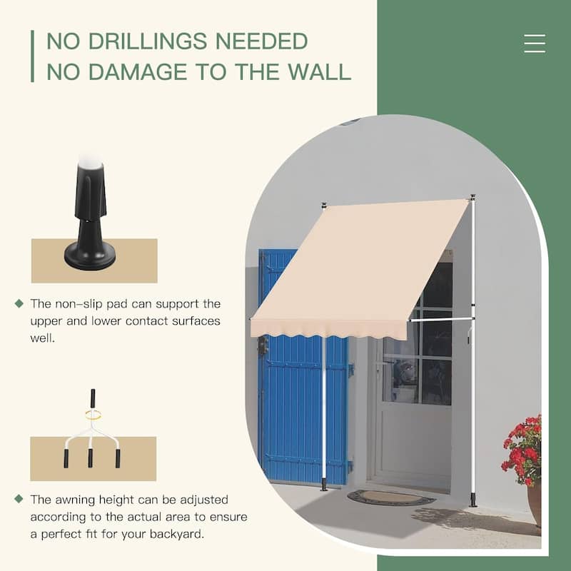 AECOJOY Manual Retractable Awning Adjustable Sun Shade Cover for Window or Door
