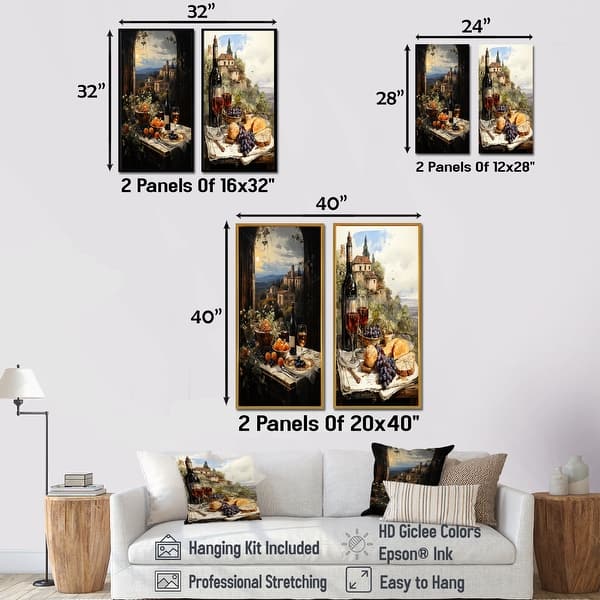 Designart "Italian Wine Savory Journey" Wine Framed Art Set Of 2 - Traditional Wall Art Set Brown Wall Decor 2 Pieces