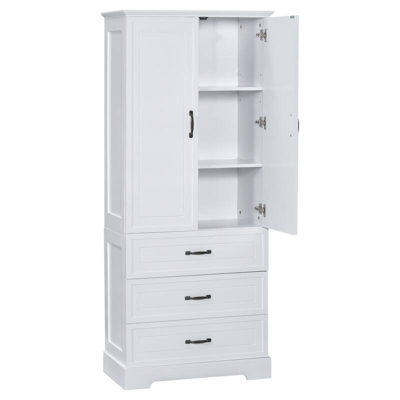 Tall Bathroom Storage Cabinet with 2 Doors and 2 Storage Drawers, Freestanding Bathroom Floor Cabinet with Adjustable Shelf
