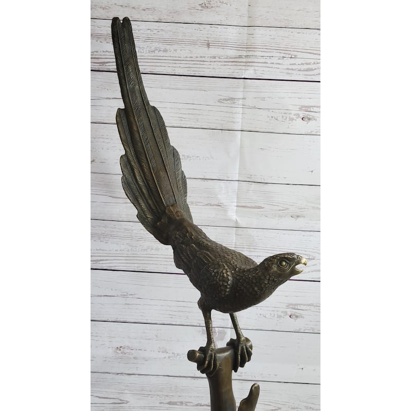 Handmade Signed French Bronze Pheasant Game Bird Sculpture Hunting Statue