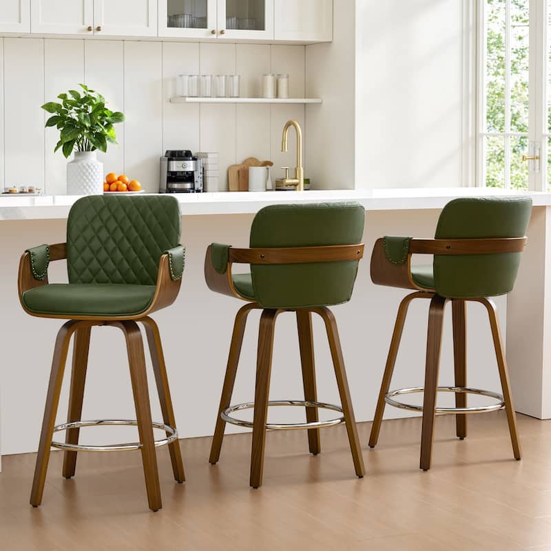 26-Inch Upholstered Swivel Counter Height Bar Stool with Armrests - 36.6"H x19.5"W x 21.3"D