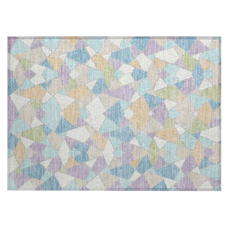 Machine Washable Indoor/ Outdoor Modern Mosaic Chantille Rug