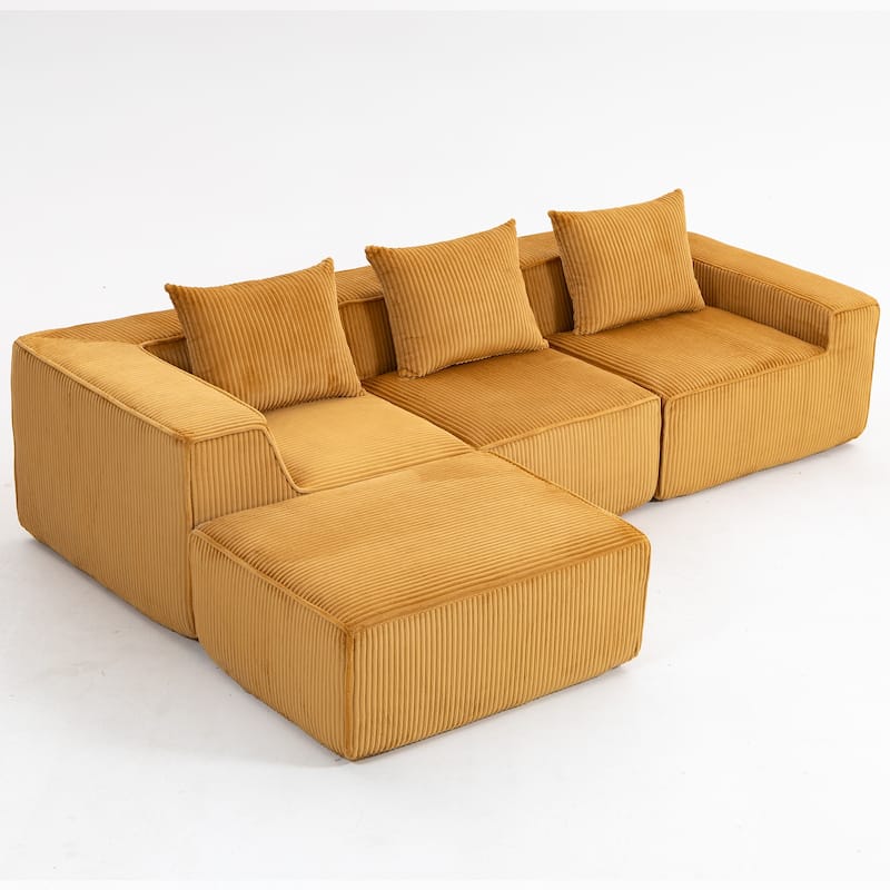 Modular Sleeper Sofa Bed Corduroy L-shaped Sectional Sofa with Chaise Floor Standing Multi Person Compressed Sofa with Ottoman - Orange