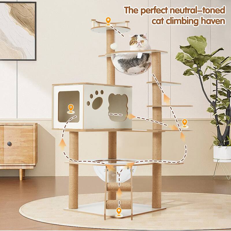 EROMMY Cat Tree – Multi-Level Cat Tower with Sisal Scratching Posts & Swing Ball, Modern Cat Furniture for Indoor Cats