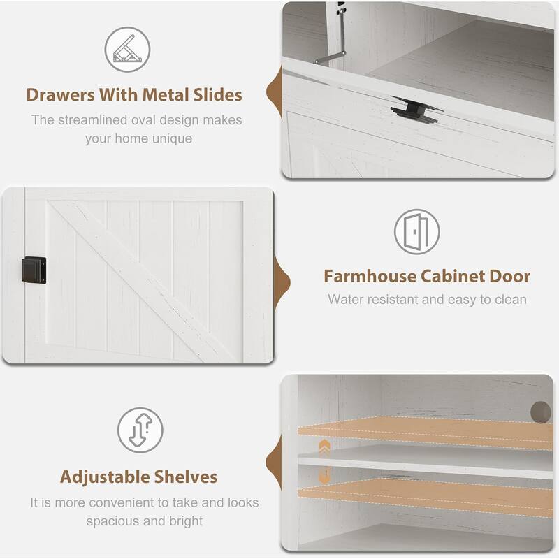 Farmhouse TV Stand for 75/80 Inch TVs, 70" Long Entertainment Center for Living Room