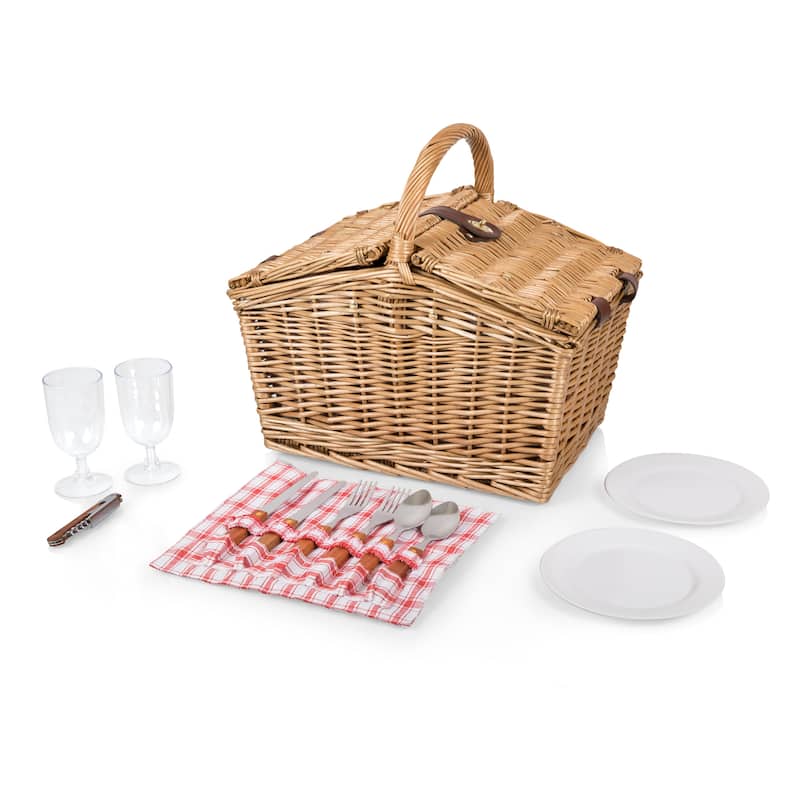 Picnic Time Piccadilly Picnic Basket, (Red & White Plaid Pattern) - N/A