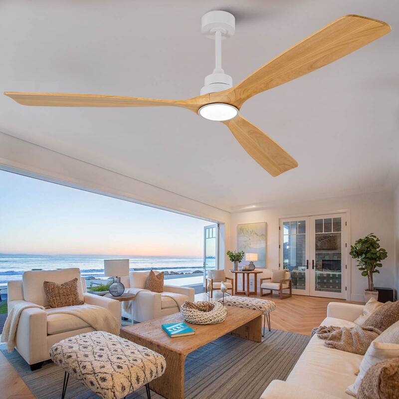 72 Inch Modern Ceiling Fan With 3 Color Dimmable 3 Solide Wood Blades Remote Control Reversible DC Motor With Led Light