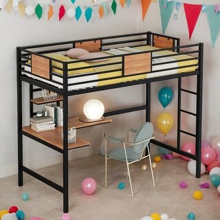 Twin Size Loft Bed with Desk and Shelve for Home