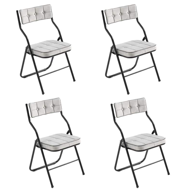 Velvet Upholstered Steel Tufted Folding Dining Chairs(set of 4) - Grey