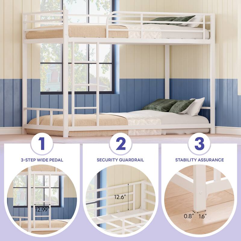 Bunk Bed Twin Over Twin, Heavy Duty Metal Bunk Twin Bed Frames with Safety Guard Rails & Ladder