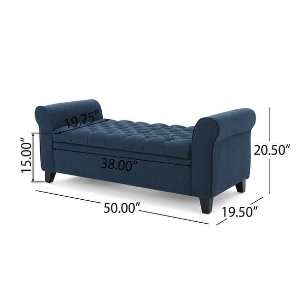 dimension image slide 4 of 5, Christopher Knight Home - Keiko Contemporary Rolled Arm Fabric Storage Ottoman Bench