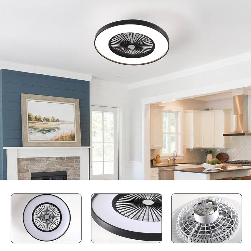 23" Bedroom Fan Light with Remote Control, Dimmable, 8 Blades, Reversible DC Motor, with LED Light