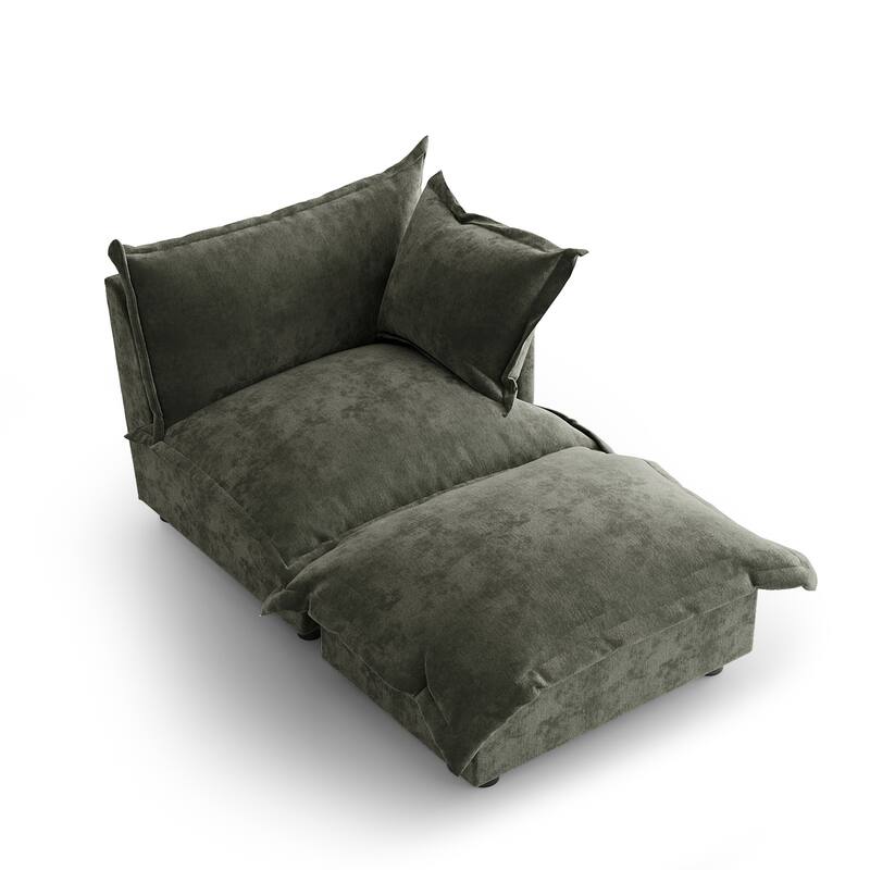 Casual 40"W Oversized Soft Comfy Cloud Chenille Chaise Lounge with Ottoman