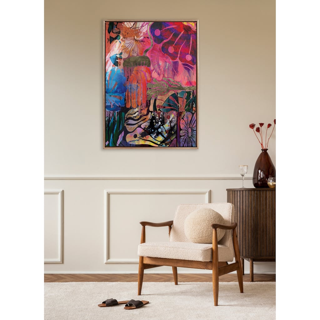 Kate and Laurel Sylvie Beaded Abstract 612 Framed Canvas by Nikki Chu