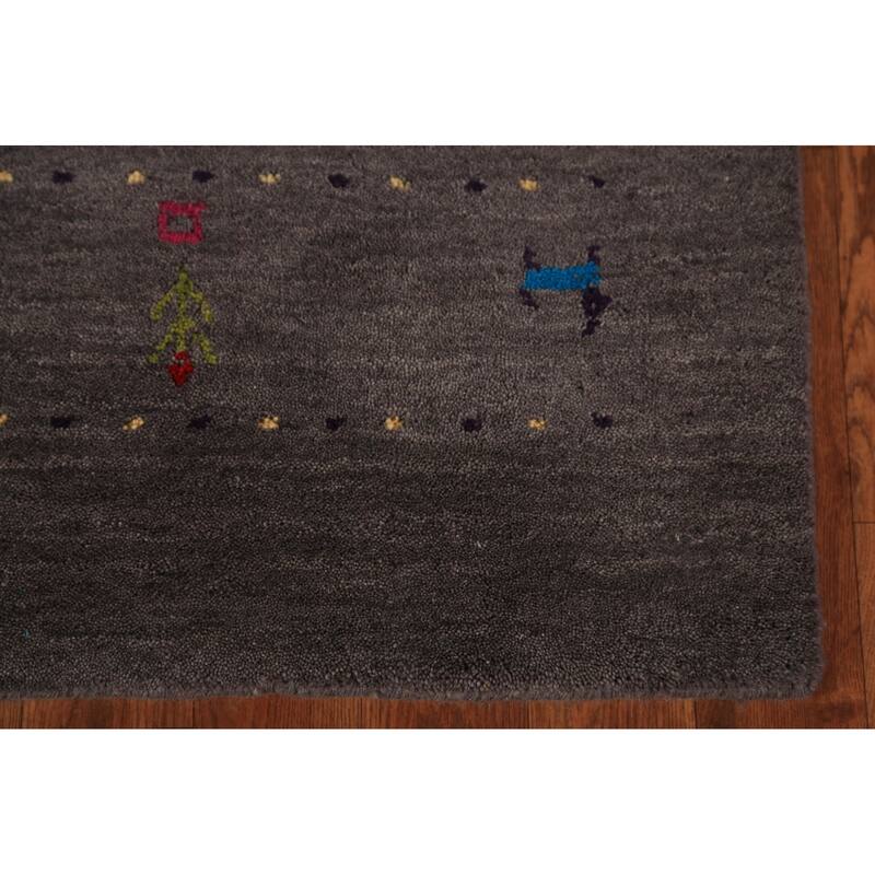 Tribal Charcoal Gabbeh Oriental Rug Handmade Wool Carpet - 4'8"x 6'7"