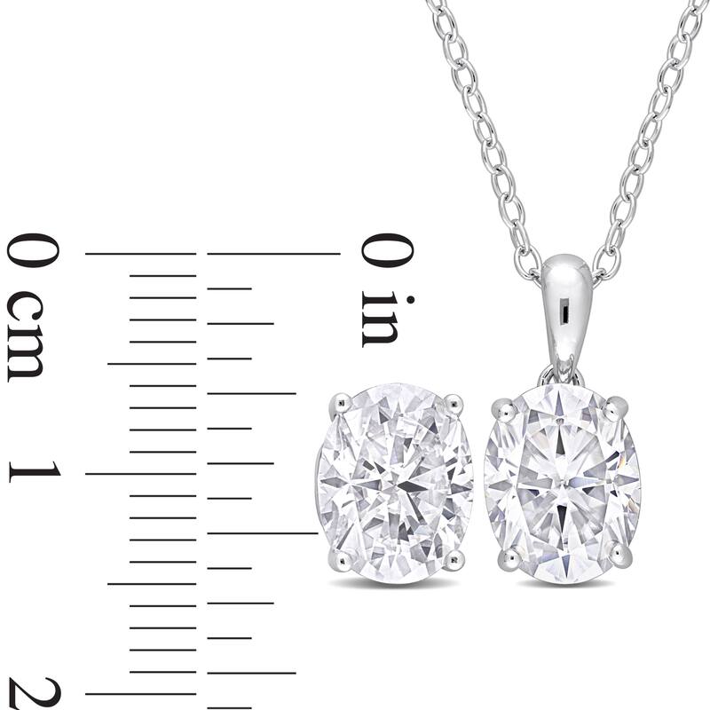 Miadora 6ct DEW Oval Created Moissanite 2-Piece Solitaire Necklace and Stud Earrings Set Sterling Silver