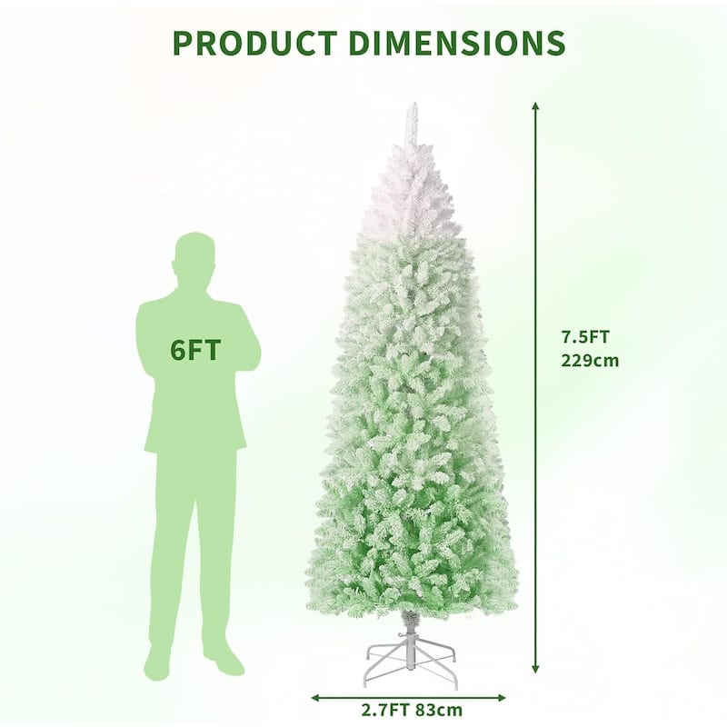 Prelit Green Gradient Snow Flocked Christmas Tree, Xmas Tree - N/A