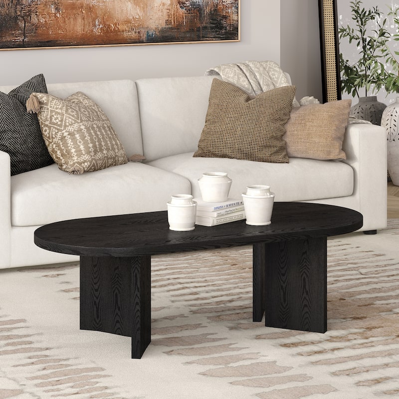 Alma 48" Wide Oval Coffee Table - 47.63" Wide - Black Grain
