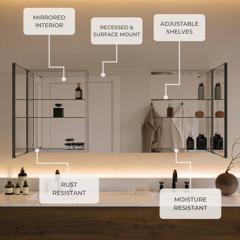 Fresca FMC8010-BE Senza 40" x 26" Frameless Double Door Medicine