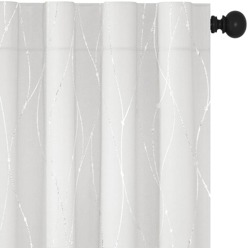 Deconovo Back Tab Silver Lines with Dots Curtain Panel Pairs(2 Panel)