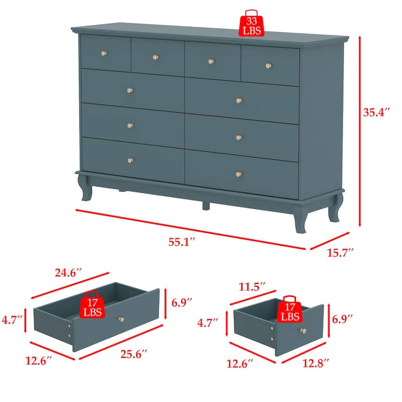 55.1"W Lacquer Dresser Long Dresser for Bedroom Chest of Drawers