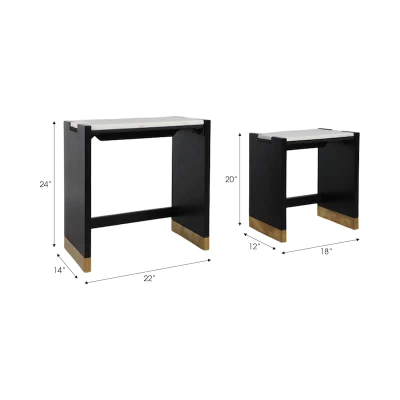 Stone and Acacia Wood Accent Tables with Travertine Top (Set of 2)
