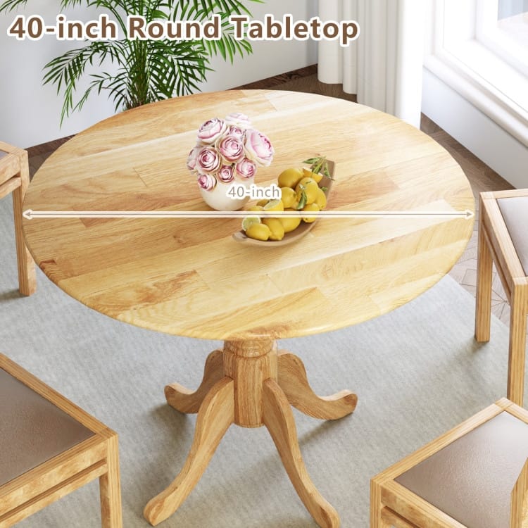 Rubber Wood Round Dining Table with Curved Legs and Adjustable Foot Pads - 40 x 40 x 29 inch (L x W x H)