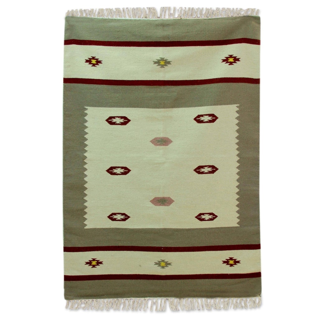 Handmade Desert Delight Wool dhurrie rug (India ) - Big